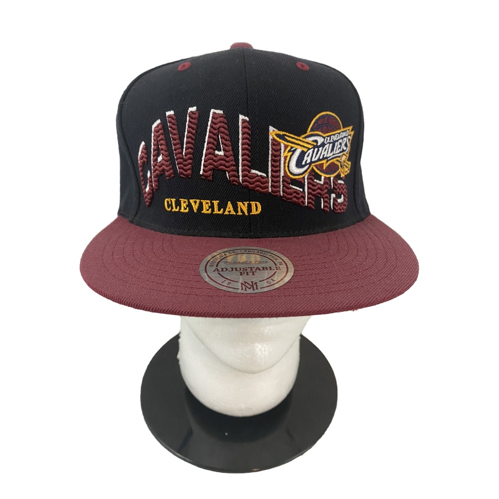 Mitchell And Ness Cleveland Cavaliers NBA Snapback Hat Cap Black Burgundy OSFA